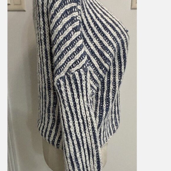 WOMEN'S ANTHROPOLOGIE POL BLUE STRIPED WOOL BLEND MOCK NECK SWEATER SMALL NWT - Picture 3 of 12